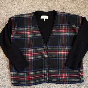 THE GREAT. Black and Red Plaid Cardigan